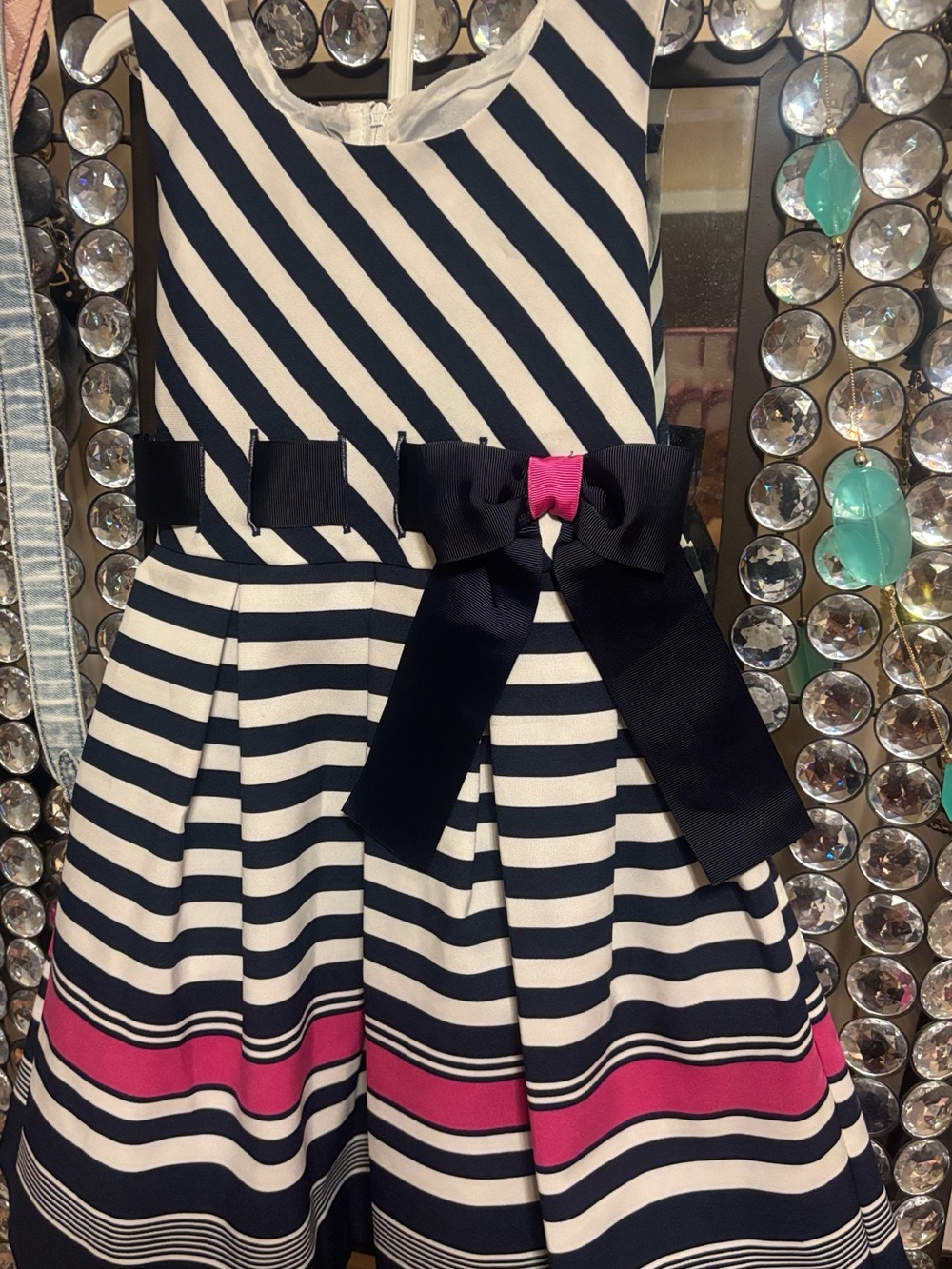 Bonnie Jean Navy, White & Pink Striped Party Dress